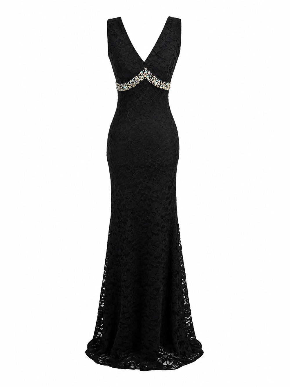La Scala Black Lace Rhinestone Formal Evening Gown S